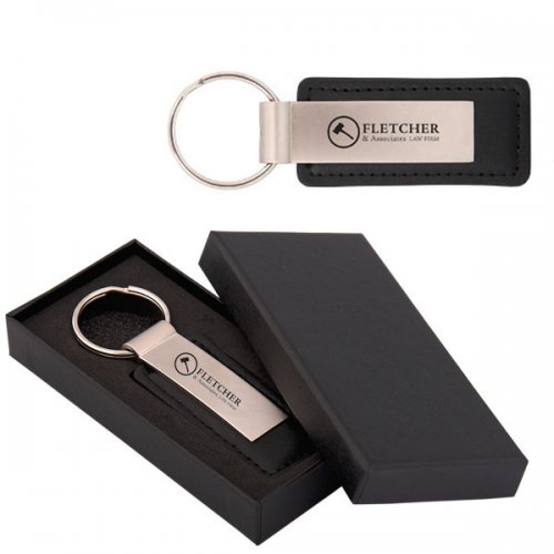Custom Printed Leather Keychain Rings with Aluminum Plate