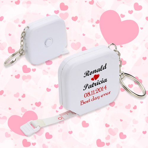 Personalized Wedding Square Tape Measure Keychains - White