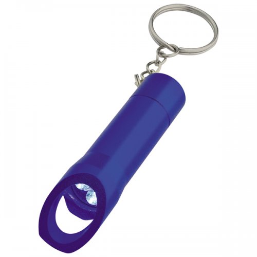 Aluminum Promotional LED Keychain Light with Bottle Opener - Blue