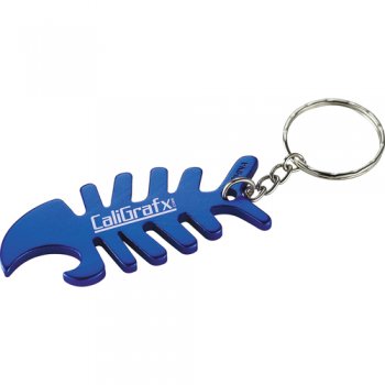 Customized Fish Bone Bottle Opener Keychains - Royal Blue