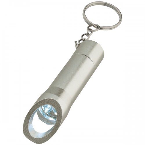 Aluminum Promotional LED Keychain Light with Bottle Opener - Silver