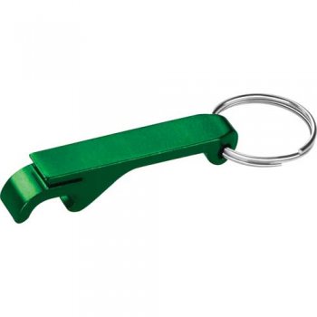 Promotional Aluminum Bottle / Can Opener Keychains - Green