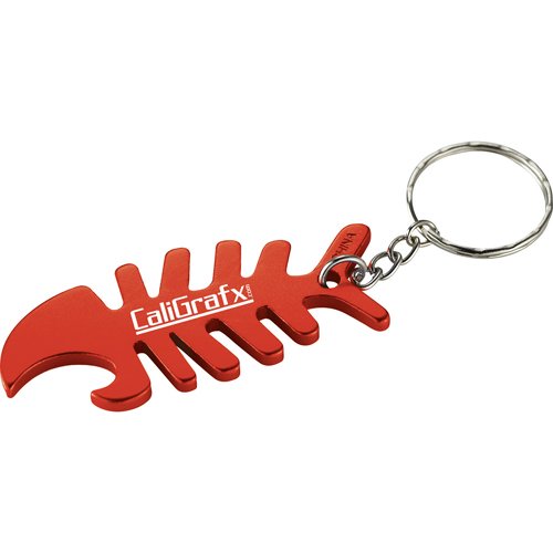 Promotional Fish Bone Bottle Opener Keychains - Red