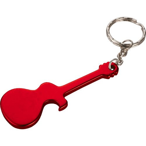 Promotional Guitar Bottle Opener Keychains - Red