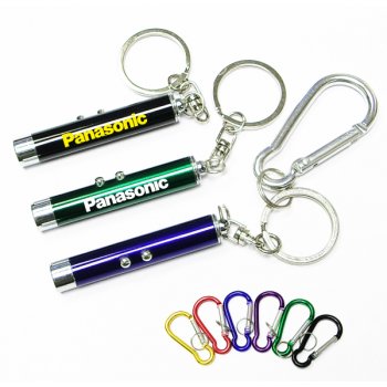 Customized Dual Function Laser Pointer With LED Flashlight & Carabiner Keychains