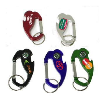 Customized Jumbo Size 4 in 1 Carabiner With Compass, Bottle Opener And Keychain Rings
