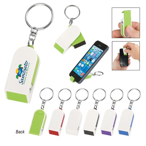 Custom Printed Phone Stand And Screen Cleaner Combo Keychains