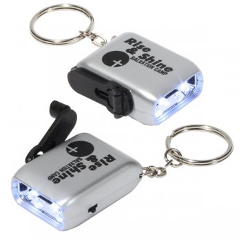 Custom Mini Dynamo Flashlight Keychains - Silver