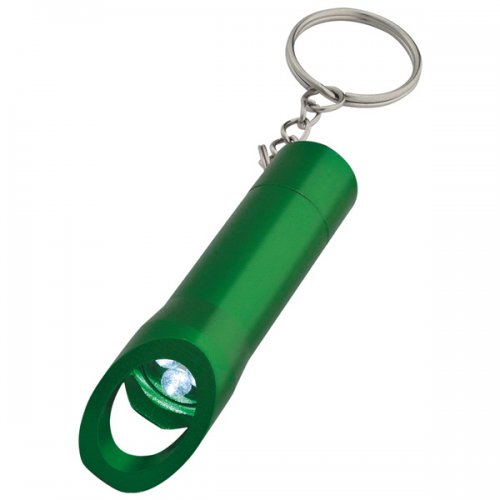Customized Aluminum LED Flashlight Keychains with Bottle Opener - Green
