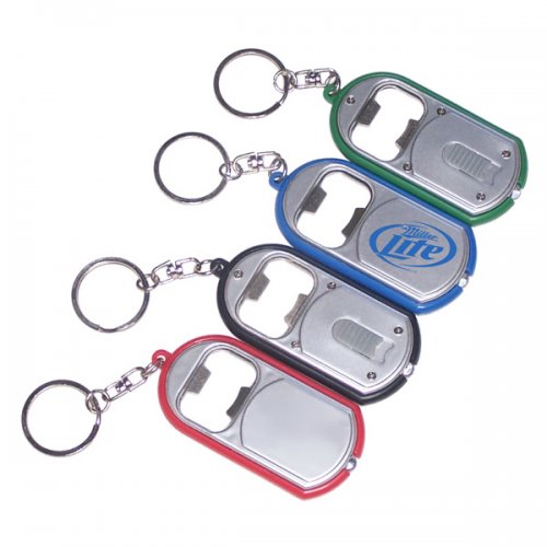 Customized Ultra Thin Flashlight With Metal Bottle Opener Keychain Rings