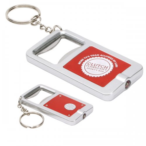 Personalized LED Keychains Bottle Opener - Silver/ Red