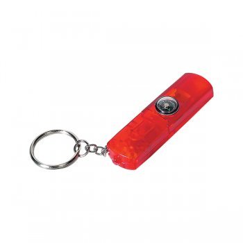 Whistle, Light And Compass Keychains- Red