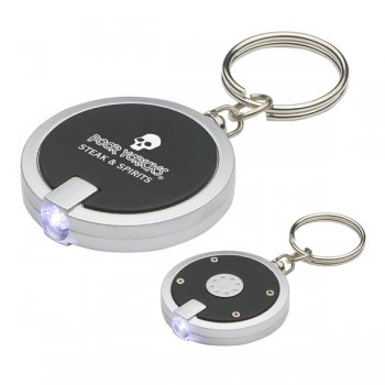 Promotional Round Simple Touch LED Keychains - Black
