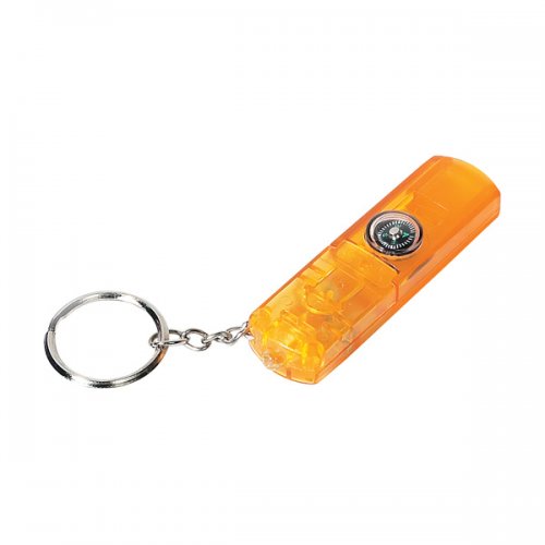 Promotional Whistle, Light And Compass Keychains - Orange