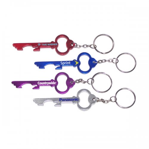 Promotional Key Shape With Metallic Color Finish Bottle Opener Keychains Holder