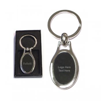 Promotional Oval Shape Chrome Metal Key Holder with Gift Case