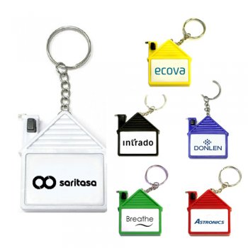 House Shape Tape Measure With Deluxe Stopper Keychains Holder