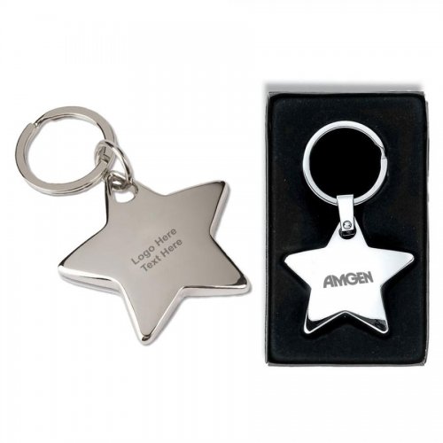 Custom Imprinted Shiny Nickel Finish Star Key Tags