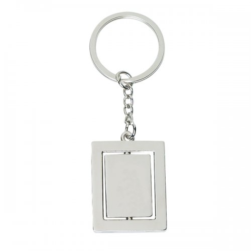 Promotional Double Rectangle Metal Keychains - Silver
