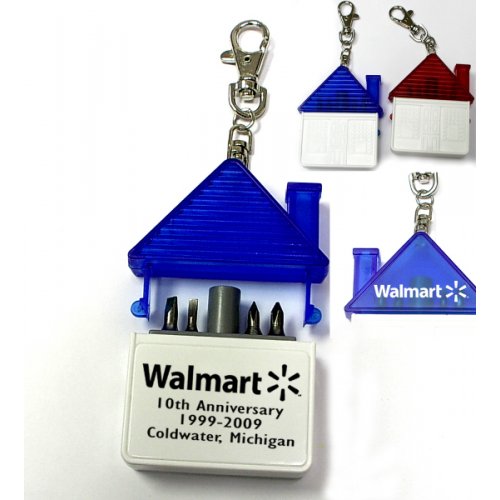 Promotional House Shaped Tool Kit With 4 Steel Bits Keychains