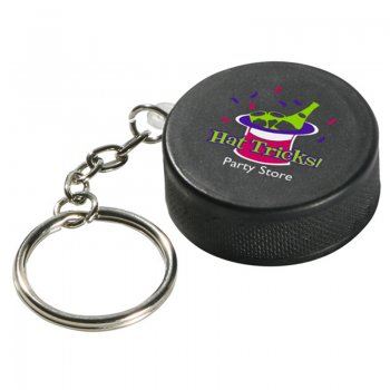 Imprinted Hockey Puck Stress Reliever Keychains