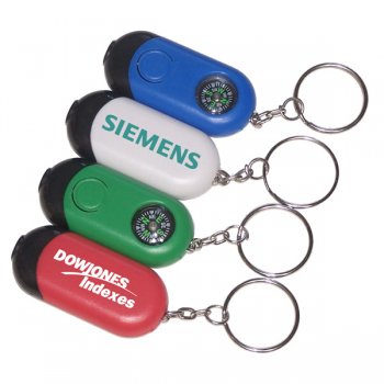 Personalized Mini Rectangular Flashlight With Compass Keychains
