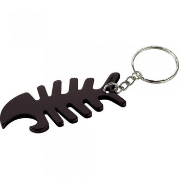 Customized Fish Bone Bottle Opener Keychains - Black