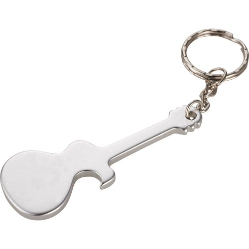 Customized Guitar Bottle Opener Keychains - Silver