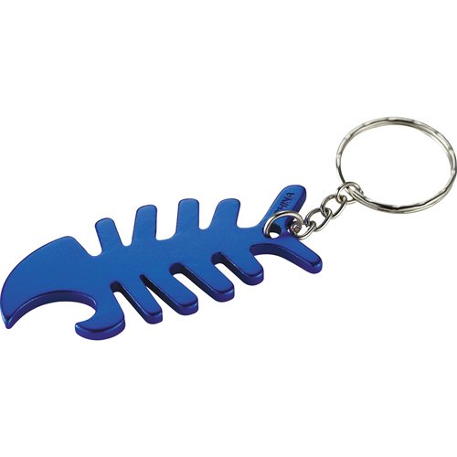 Promotional Fish Bone Bottle Opener Keychains - Royal Blue