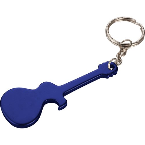 Promotional Guitar Bottle Opener Keychains - Royal Blue