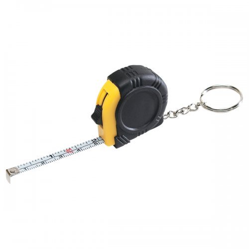 Customized Rubber Tape Measure Keychains With Laminated Label - Black / Yellow