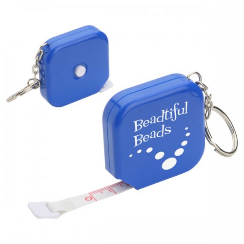 Customized Square Tape Measure Keychains - Blue