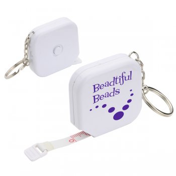 Personalized Square Tape Measure Keychains - White