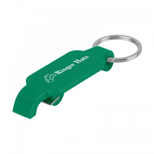Custom Slim Bottle Opener With Metal Keychain Rings - Green