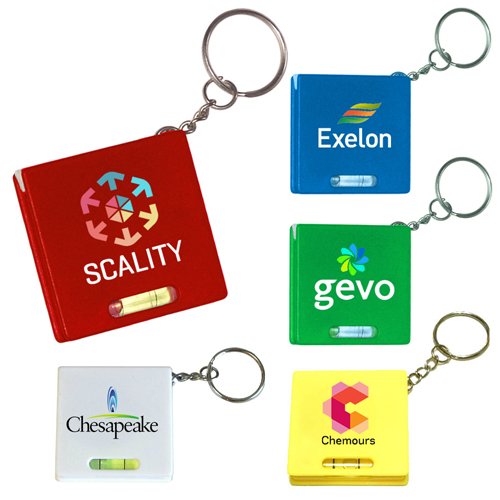 Personalized Square Tape Measure With Level Keychains