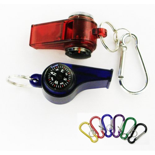 Personalized Whistle With Compass Thermometer & Carabiner Keychains