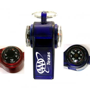 Whistle With Compass, Carabiner & Thermometer Keychains