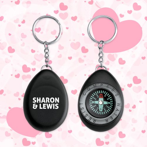 Personalized Wedding Favors Keychains w/ Compass - Black