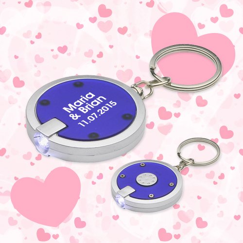 Personalized Wedding Round Simple Touch LED Keychains - Blue