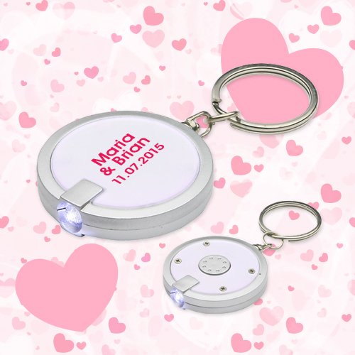 Personalized Wedding Round Simple Touch LED Keychains - White